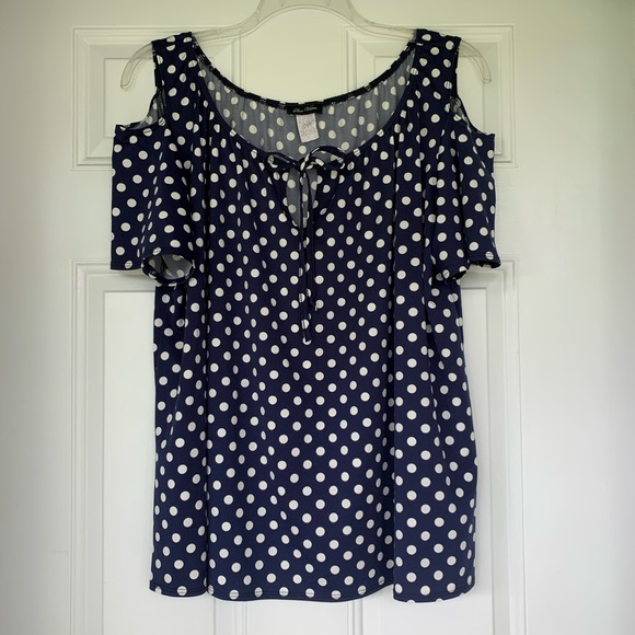 Star Vixen Tops - Star Vixen Polka Dot Cold Shoulder Top-size 2X